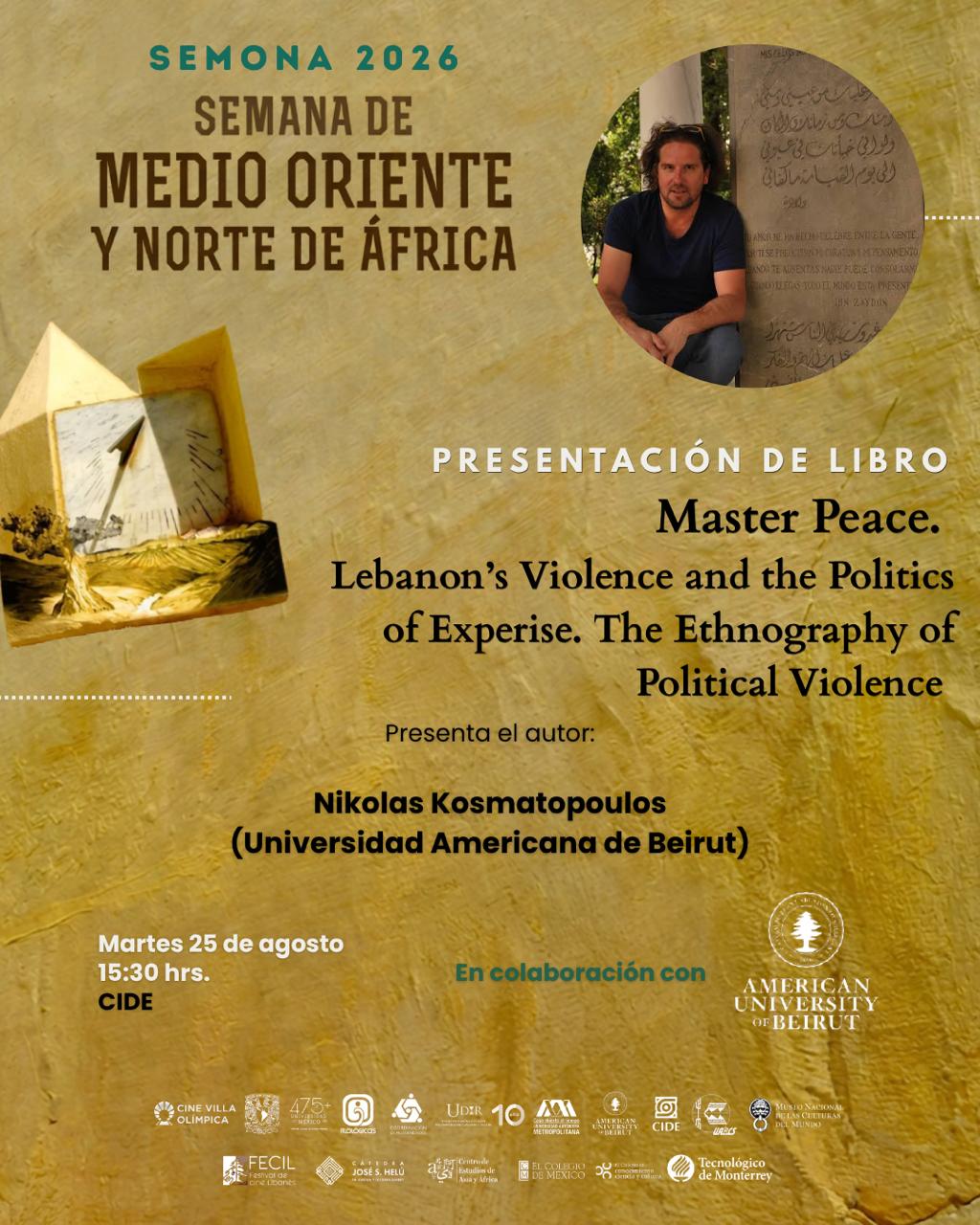 Nikolas Kosmatopoulos presenting his book 'Master Peace' at CIDE during SEMONA 2026