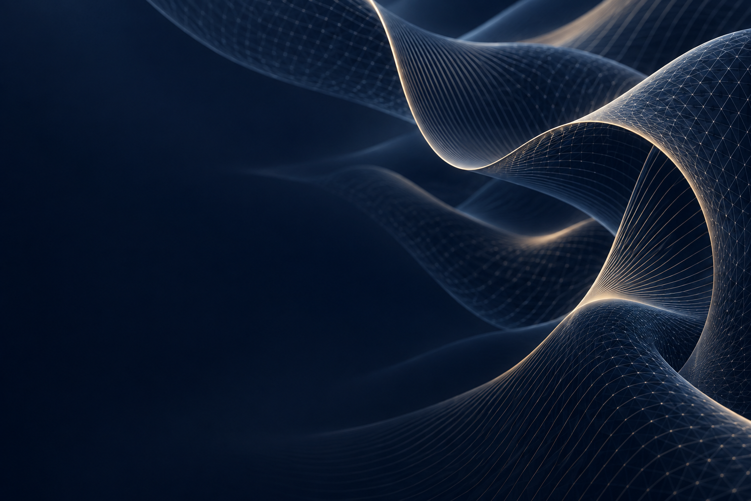 Abstract navy mesh waves with warm beige highlights, evoking artificial intelligence and engineering.
