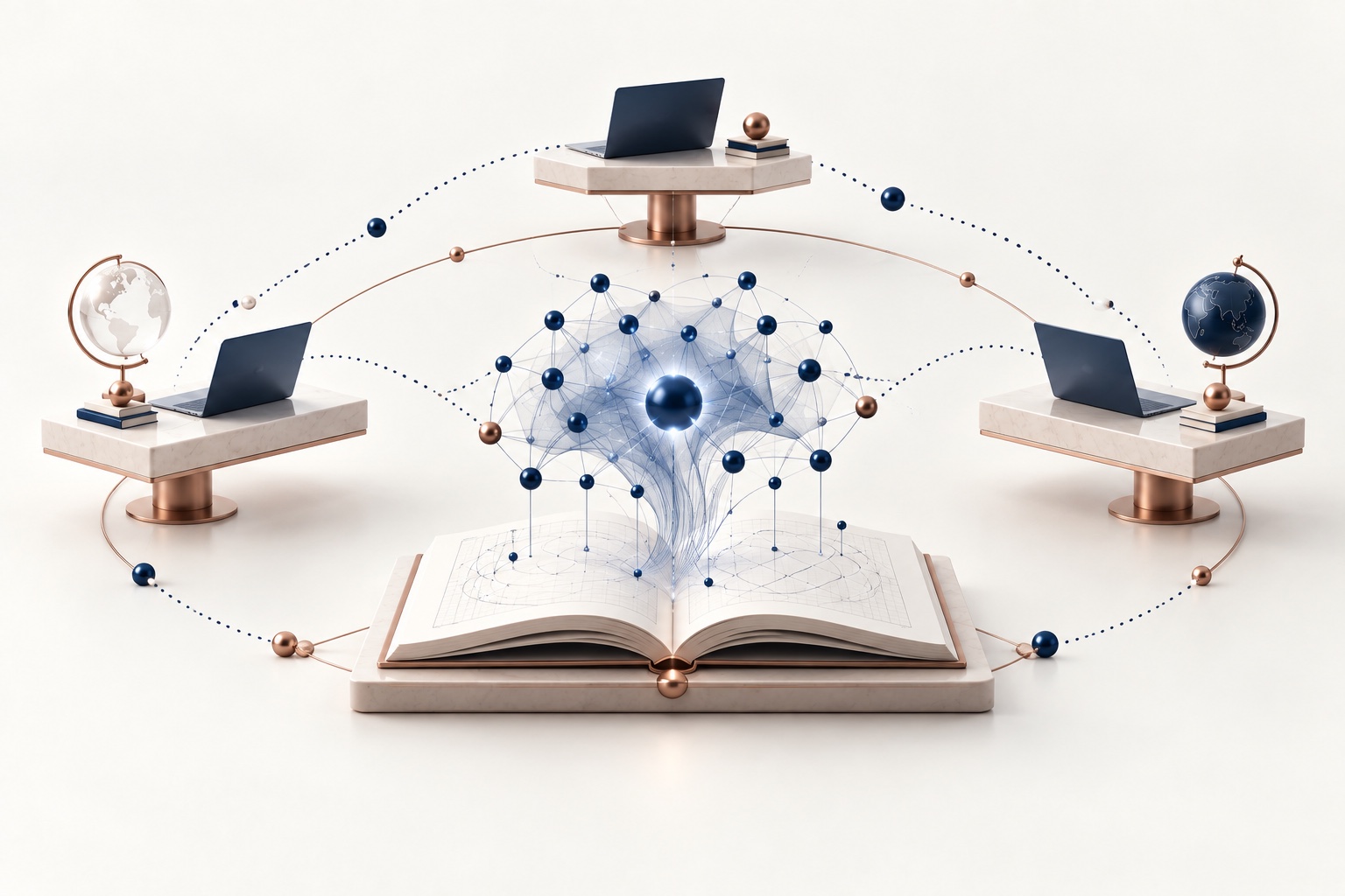 Connected research workstations and an AI network, illustrating intelligent information systems.